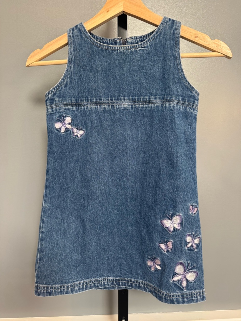 Vintage‎ 1999 GAP Kids Denim Dress Butterfly Embroidered Y2K Size XS